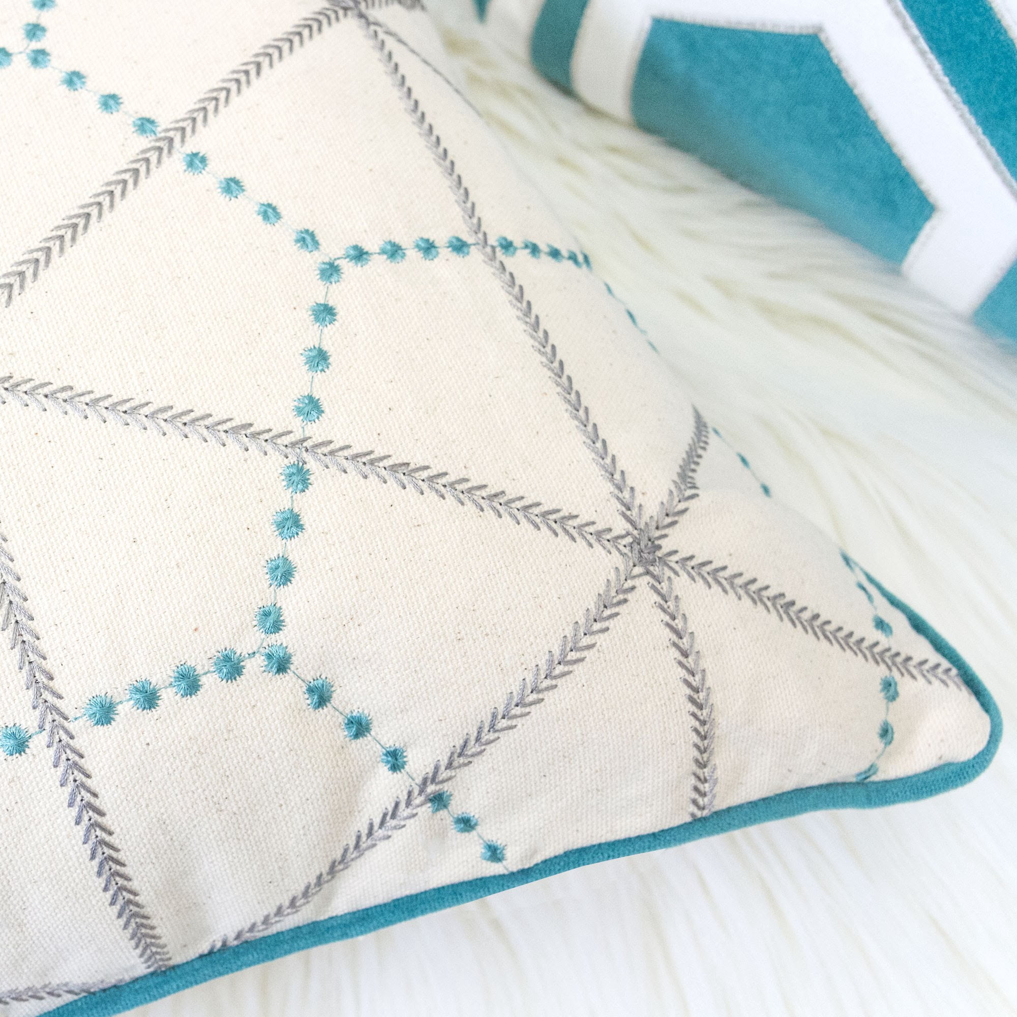Helen Turquoise Geometric Polyester 20 in. x 20 in. Throw Pillow