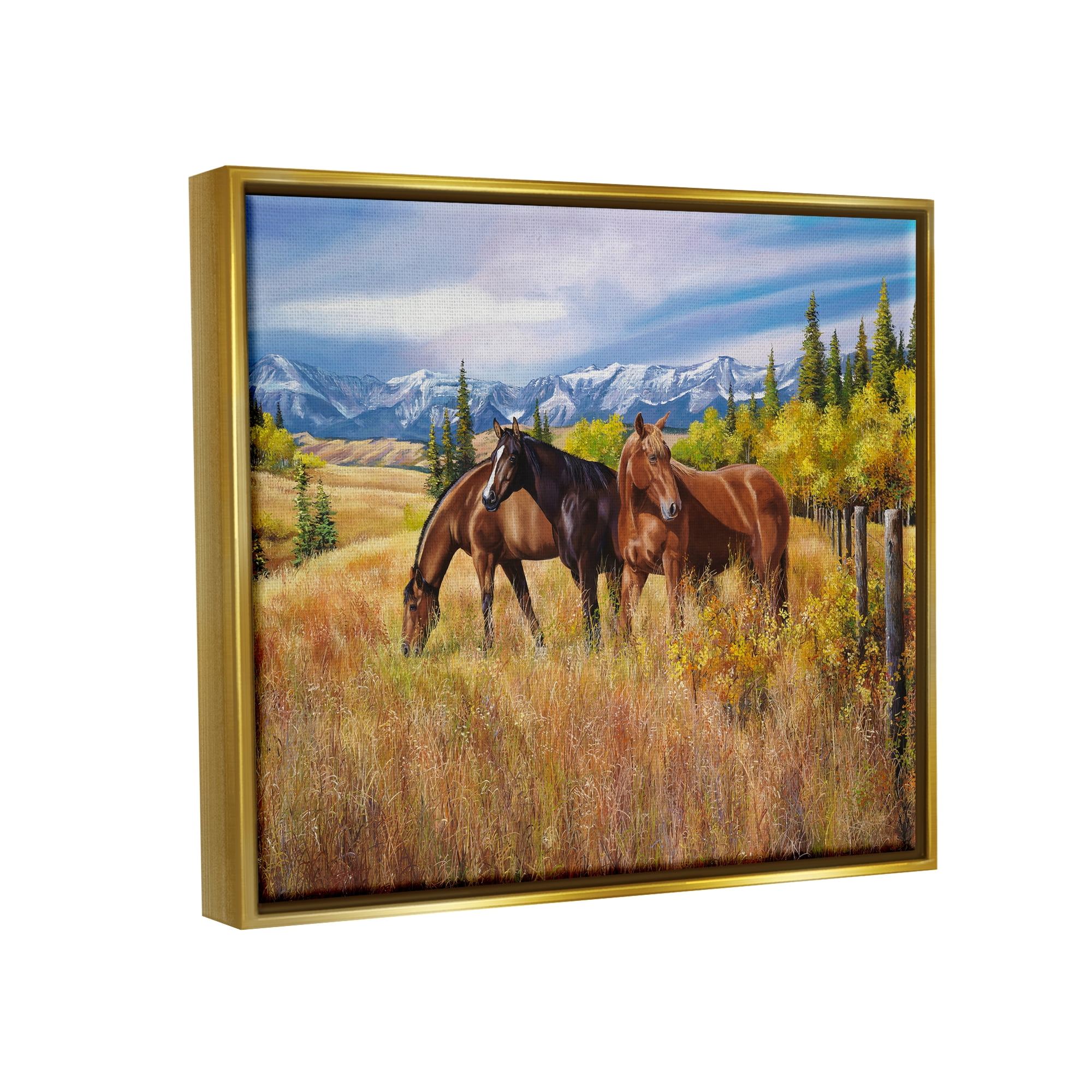 Stupell Industries Horses in Country Pasture Animals & Insects Painting Gold Floater Framed Art Print Wall Art, 31 x 25