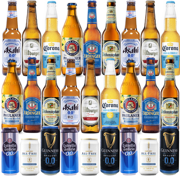 World Tour Non-Alcoholic Beer Sampler 27 Pack – Includes Asahi, Bitburger, Corona, Paulaner, Erdinger, Weihenstephaner, Estrella, Suntory, & Guinness–Premium Alcohol-Free Beers from Around the World