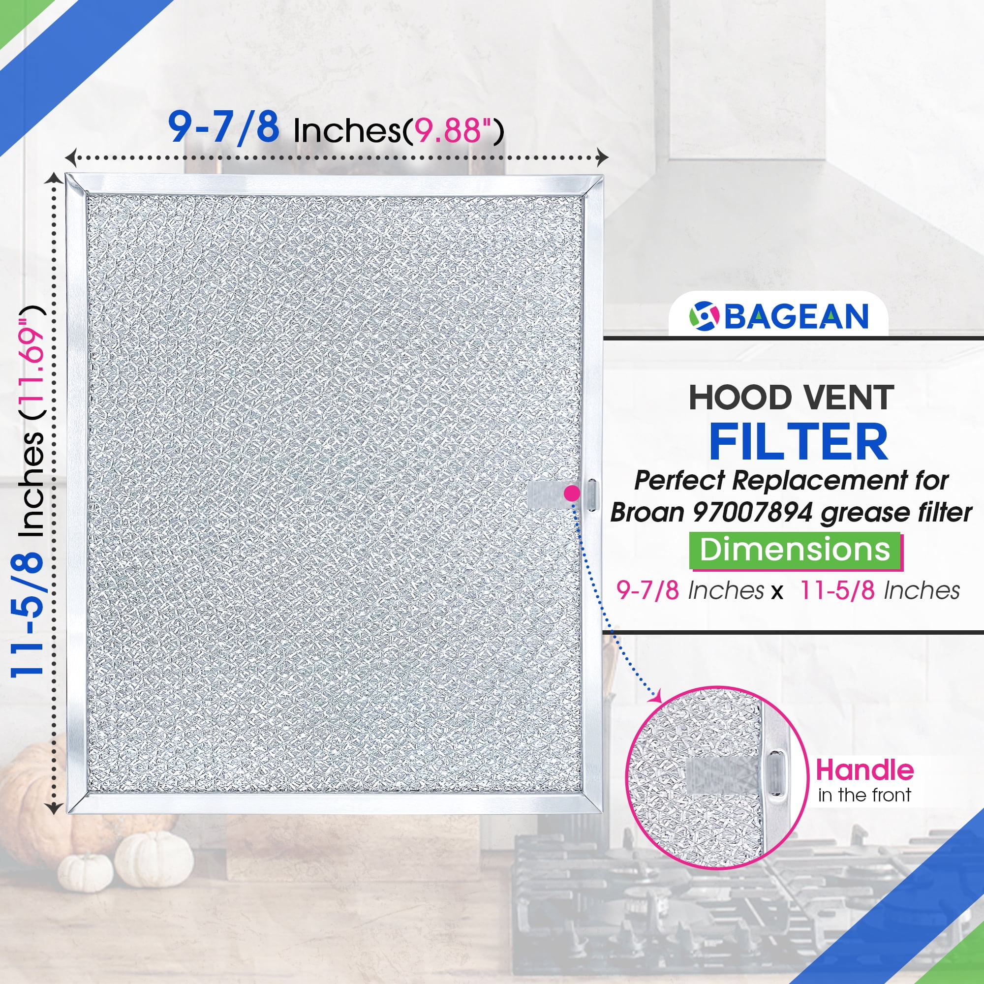 Range Hood Filter Replacement for 9.87" x 11.62" 97007894 Broan Range Hood Filter and Nutone Kitchen Exhaust Fan Filter - Hood Vent Filter for Range Hood Filters Grease From Stove Overhead (2 Pack)