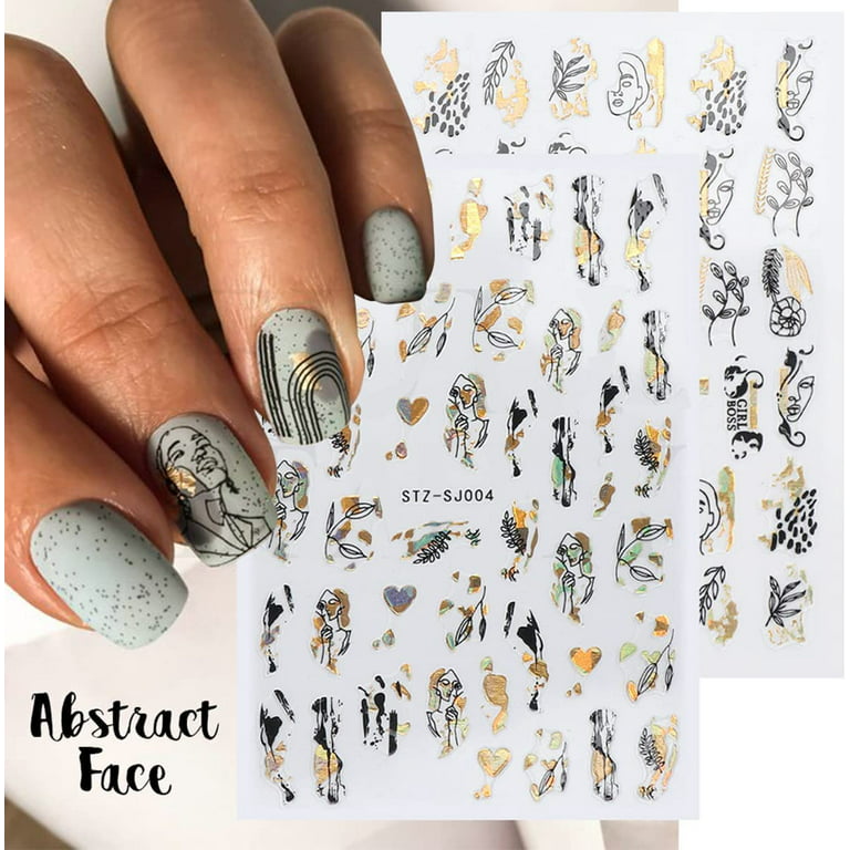 9 Sheets Gold Nail Art Stickers Decals Self Adhesive Pegatinas para Uñas  Black Nine Line Abstract Face Eye Flowers Palm Tree Leaf Design Manicure  Tips Nail Decoration for Women Girls