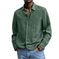 thumbnail image 5 of Fabrcox M-5XL Mens Linen Button Down Shirt Big and Tall Collared Men's Long Sleeve Shirts Summer Vacation Beach Shirt Men Green 5XL, 5 of 6