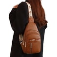 thumbnail image 3 of BadPiggies Women's Leather Sling Bag Travel Small Crossbody Bags Vegan Leather Fanny Pack Chest Bag (Khaki), 3 of 8