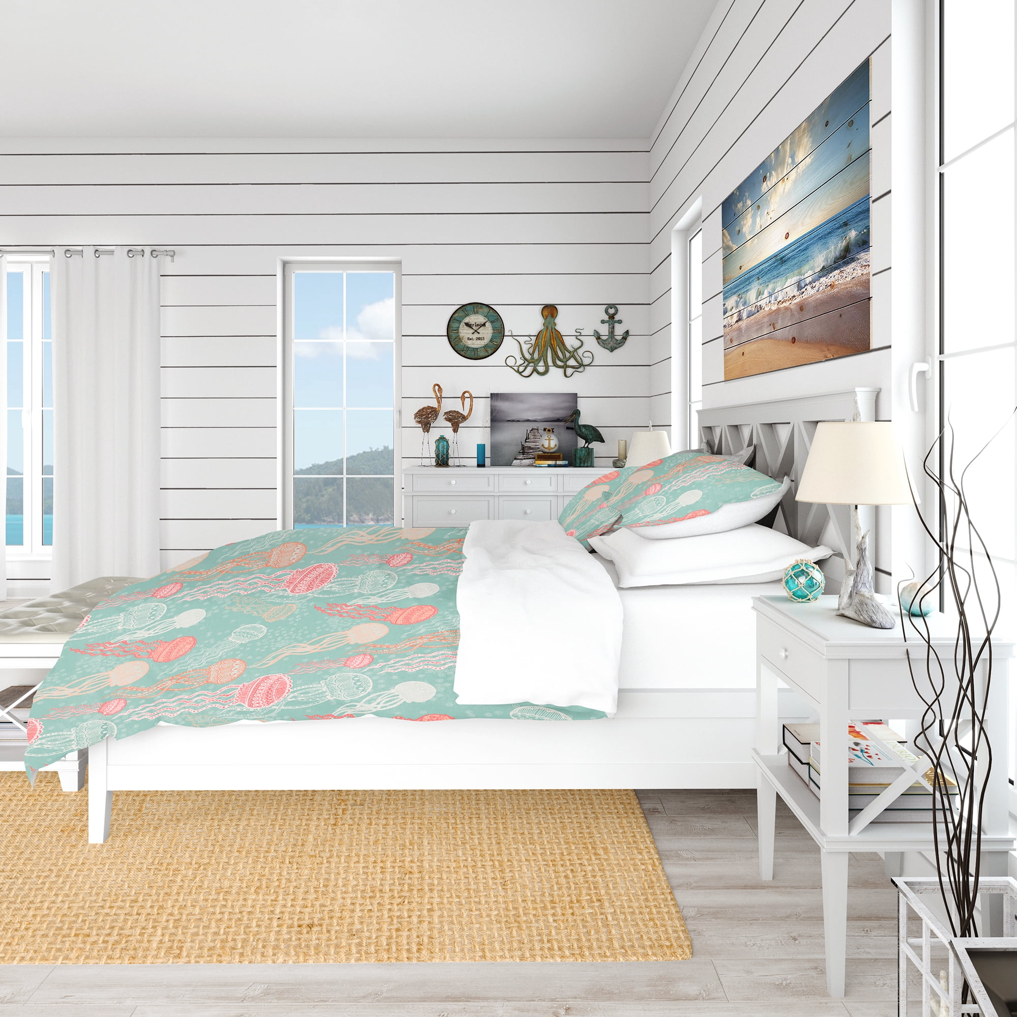 Designart 'Jellyfish Pattern' Nautical & Coastal Duvet Cover Set