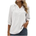 thumbnail image 1 of Mujeres Casual gasa cuello en V botones Color sólido pulóver 3/4 manga blusa camiseta Tops Fridja qr4811, 1 of 1