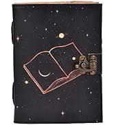 Handmade Leather Celestial Book Journal with Lock, Moon & Stars Writing Diary Notebook