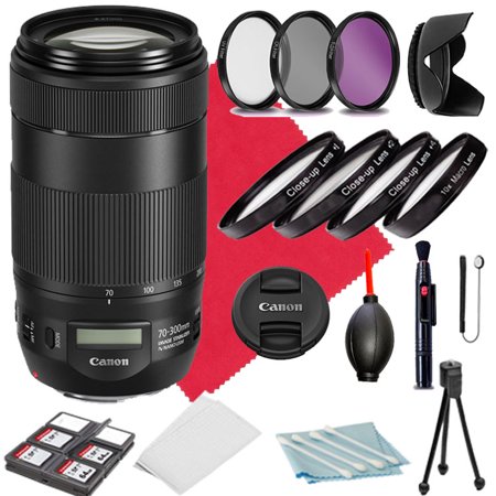 Canon EF 70-300mm f/4-5.6 IS II USM Lens + Hood+Macro Lens s+COMMANDER Starter Cleaning Kit+Filters
