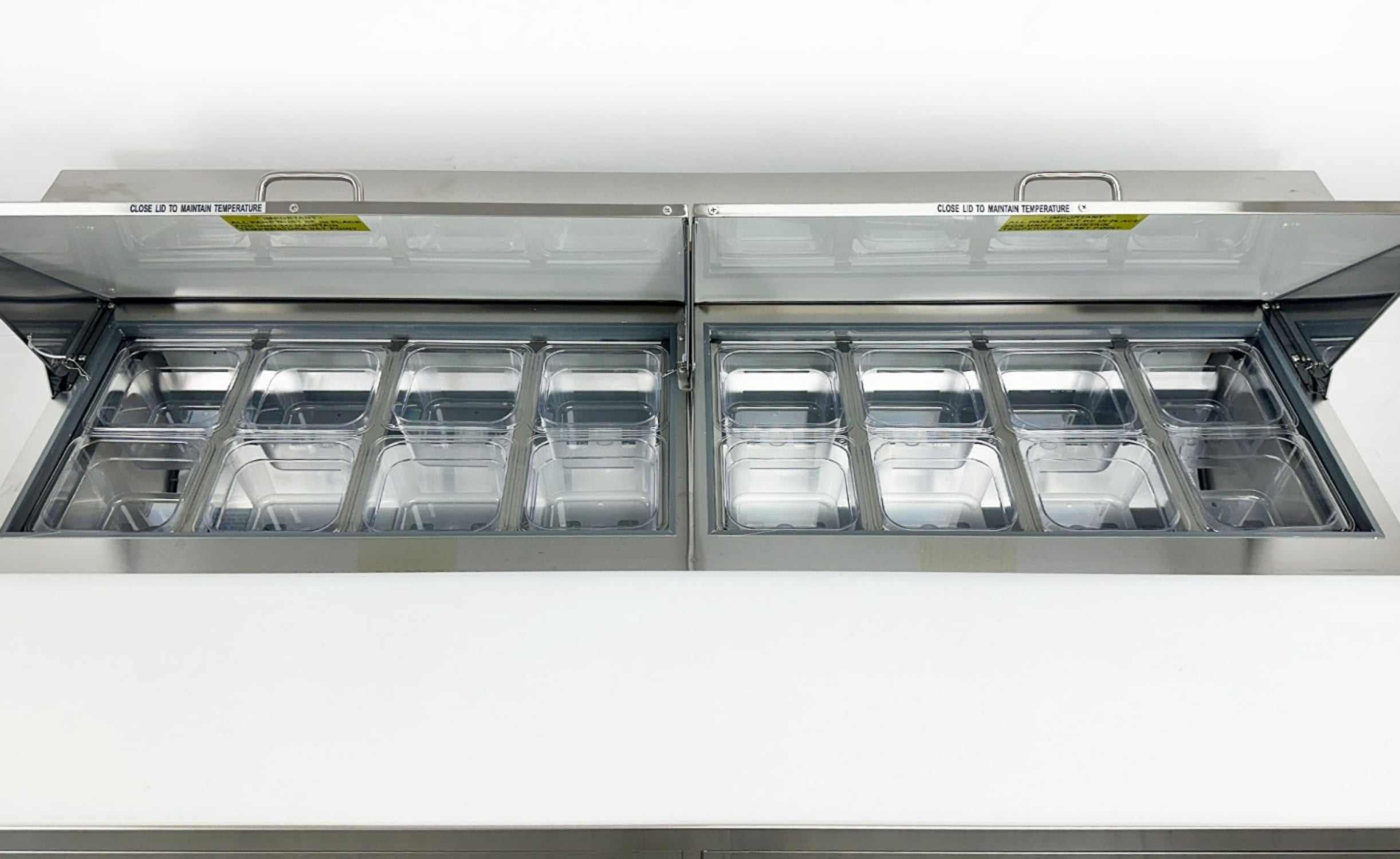 60 in Commercial Sandwich Prep Table Refrigerator, Dual Lid Top, 16 x 1/6 Pan Capacity, Stainless Steel, NSF Certified, 2 Door