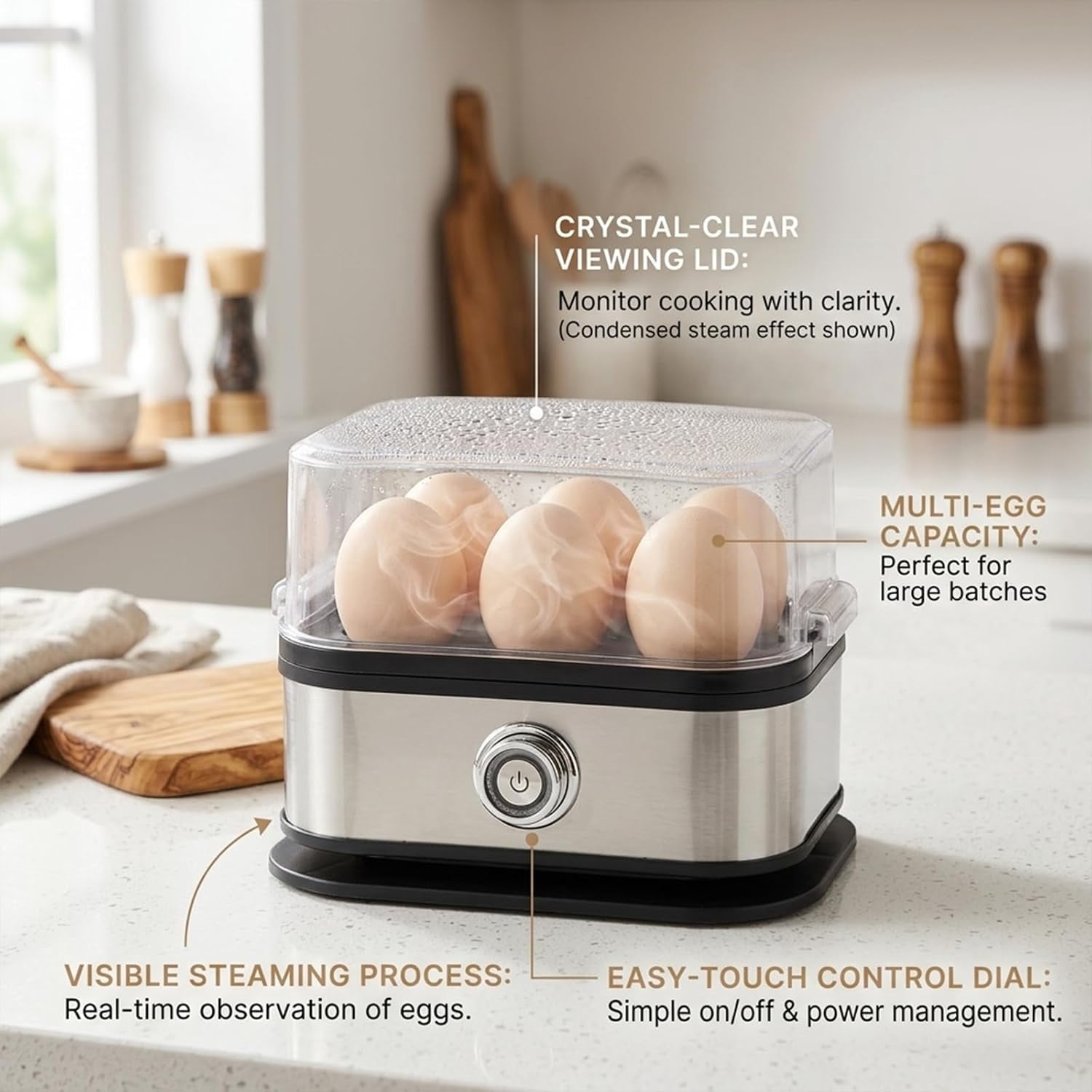 Multifunctional Egg Steamer with Clear Lid, Compact 6 egg Electric Cooker, for Soft, Medium, Hard Boiled,Dorms & Fitness Meal Prep