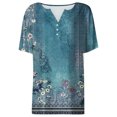 thumbnail image 4 of Summer Tops for Women Neck Buttons Dressy Geometric Print Tshirt Short Sleeve Spring Casual Tees, 4 of 5