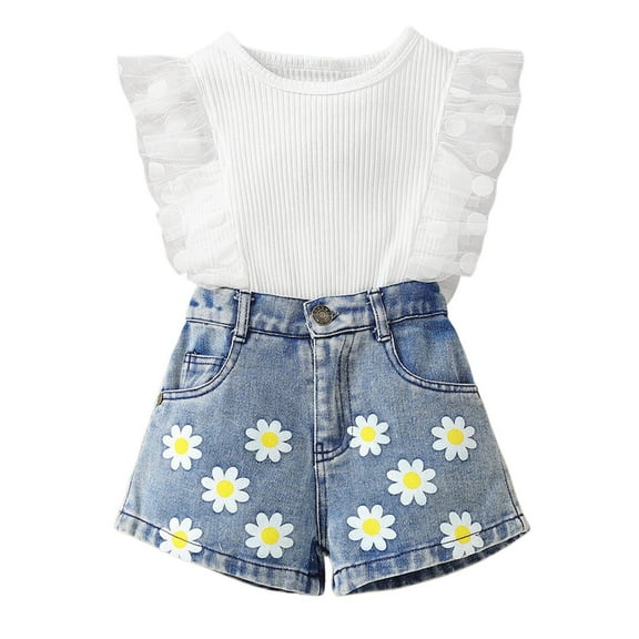 REDARER Girls Summer Sleeveless Floral Prints Tops and Shorts 2PCS Outfits Clothes Set for Children Clothes,5-6 Years
