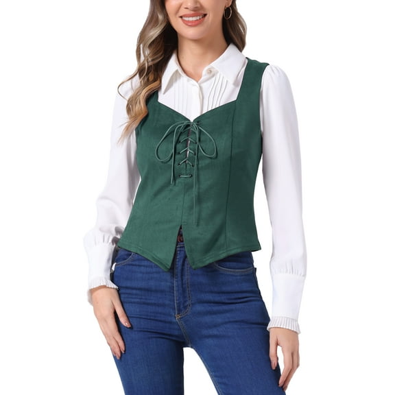 Chaleco sin mangas de ante sintético INSPIRE CHIC para mujer, con cordones, fiesta, talla XL, verde oscuro