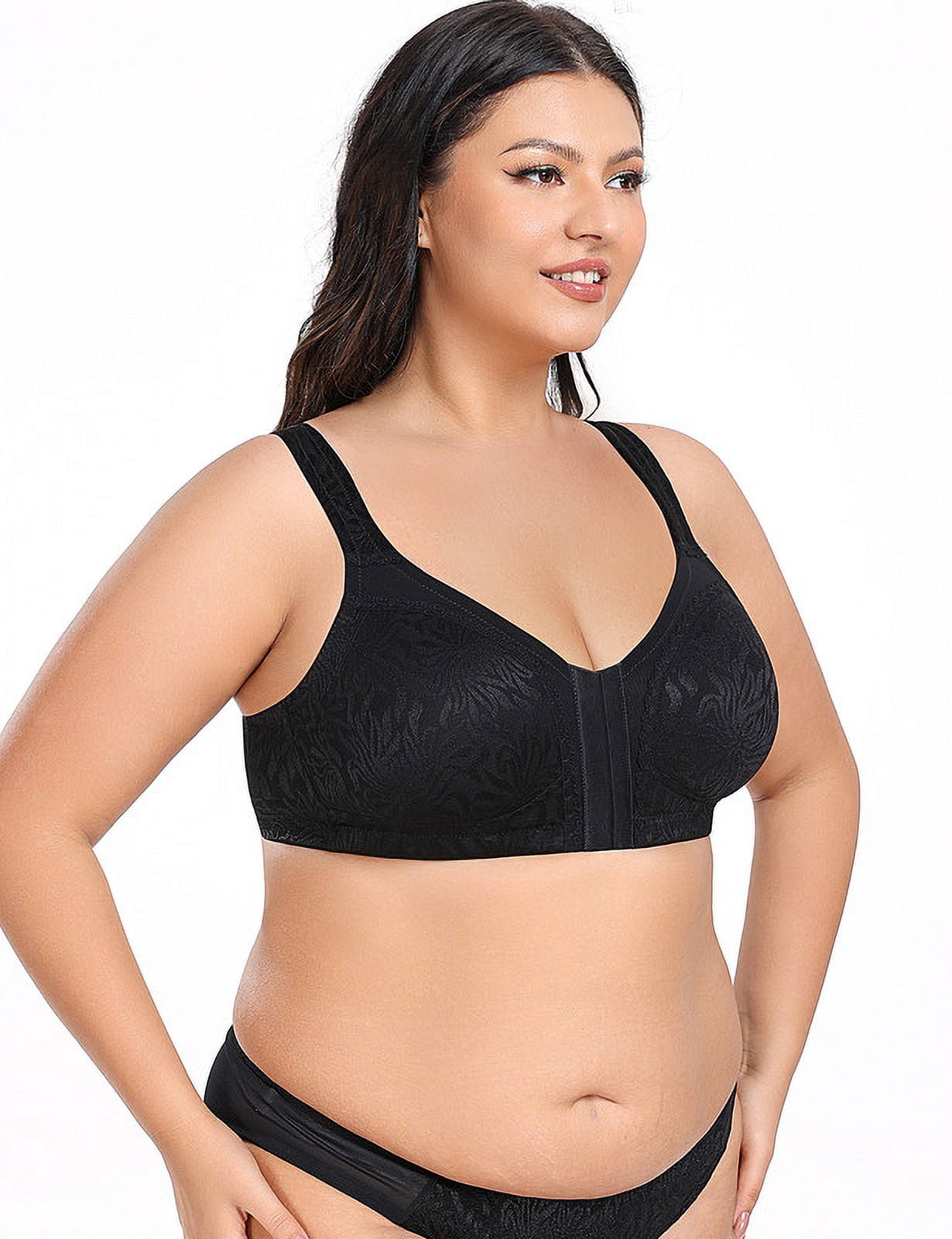 WingsLove Front Fastening Bras for Women Minimizer Wireless Non Padded Full Coverage Back Support Plus Size Bras (Black,42C)