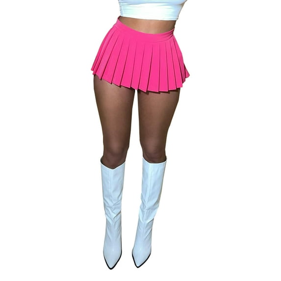 Multitrust Women Pleated Skirt, High Waist Solid Color Mini Bottoms A-line Skirt for Party Club