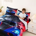 thumbnail image 3 of Castle Fairy Sports Car Queen Sheet Sets 4 Pieces for Boys, Smoke Splash Art Bed Set for Bedroom, Blue Red, 3 of 6