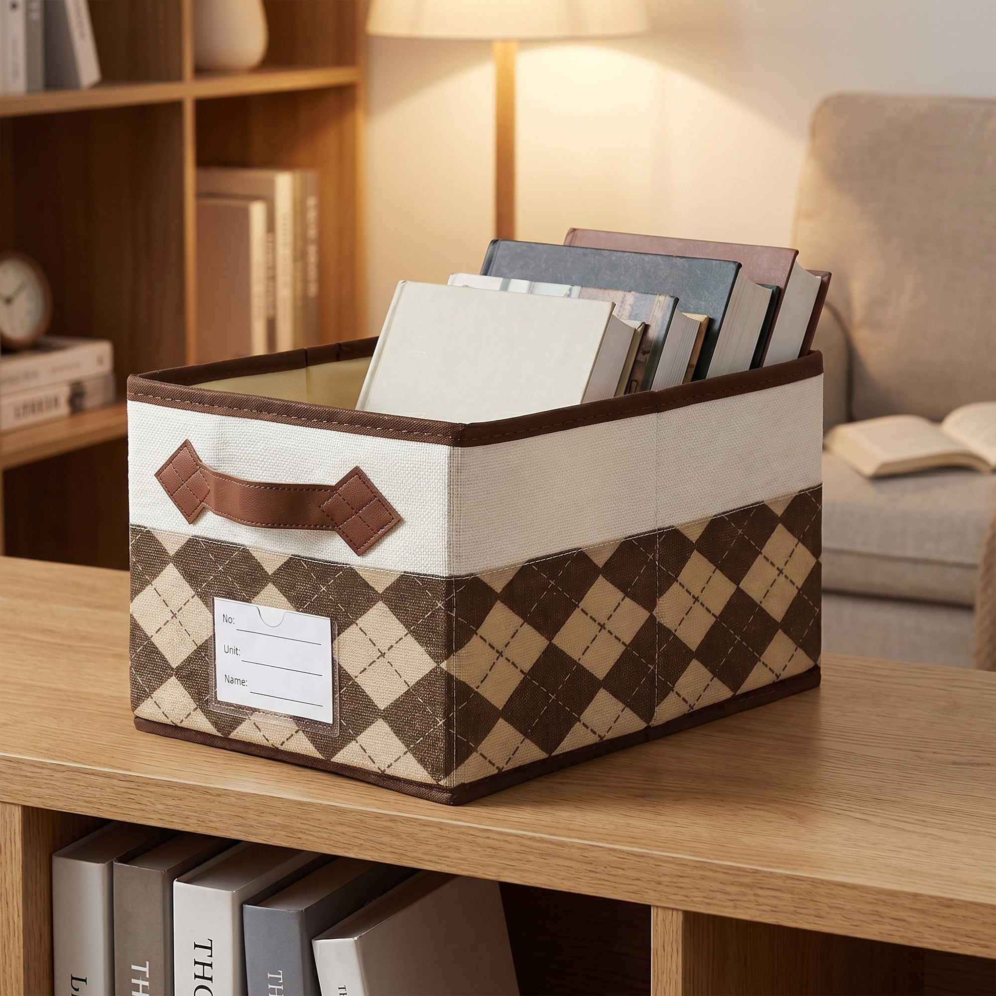 Unique Bargains Storage Basket with Handle for Organizing Beige Coffee 15"x9.8"x8.3"
