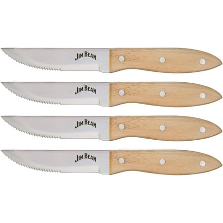 - Jim Beam Premium Serrated Triple Riveted Contour Wood Grip Handles Steak Knives Set of 4