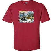 Christmas Train Station T-Shirt Steam Engine