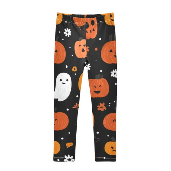 Girl's Legging Full-Length Colorful Print Tights For Dance Gym Everyday Wear Pumpkin Faces