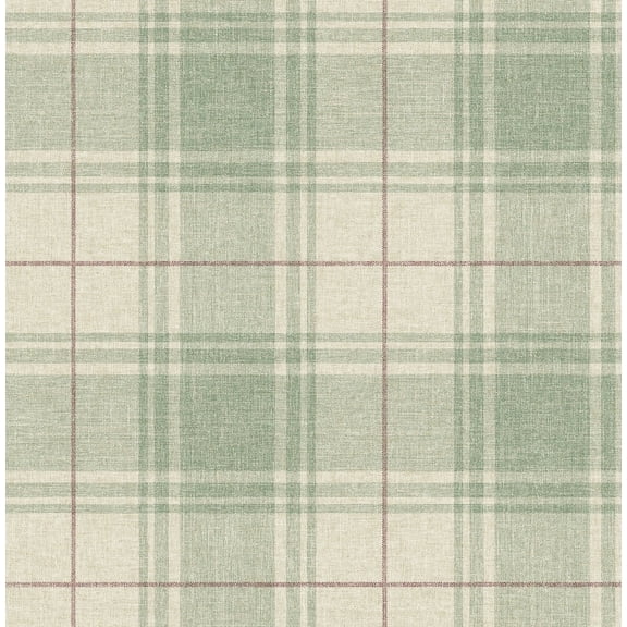 NextWall Pine & Cabernet Linen Cut Plaid Peel and Stick Wallpaper - 20.5 in. W x 18 ft. L Roll