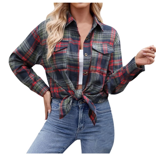 Chemise Classique à Carreaux en Flanelle à Manches Longues Surdimensionnée Décontractée pour Femmes