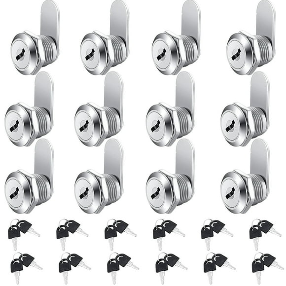TFixol 12 Pieces Cabinet Cam Lock Keyed Alike Cylinder Cam Lock 5/8 Inch Zinc Alloy Drawer Lock Secure File Cylinder Lock Keyed Cam Locks with 24 Keys for Secure File Drawer Dresser RV