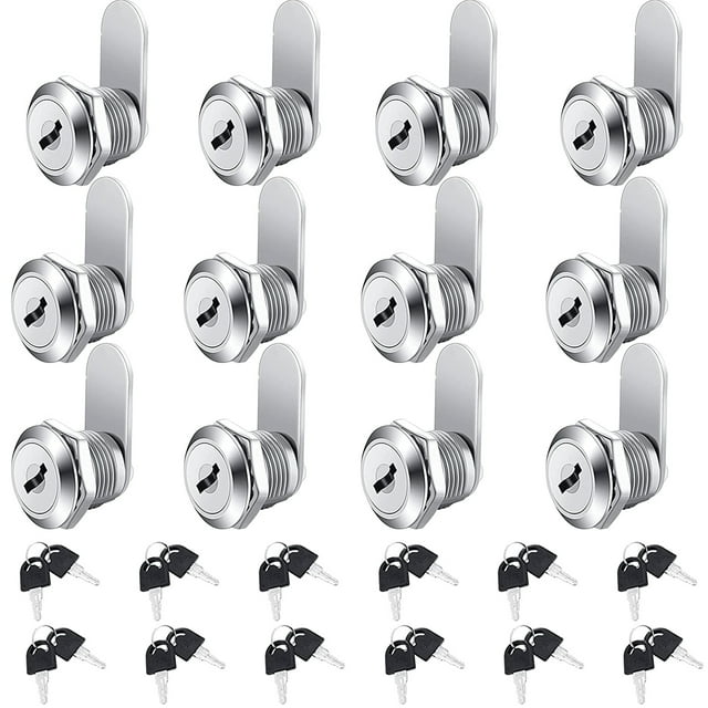 TFixol 12 Pieces Cabinet Cam Lock Keyed Alike Cylinder Cam Lock 5/8 Inch Zinc Alloy Drawer Lock Secure File Cylinder Lock Keyed Cam Locks with 24 Keys for Secure File Drawer Dresser RV