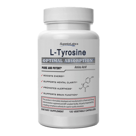 L-Tyrosine- 100% Pure, 500mg, 120 Vegetable Capsules - Made In USA