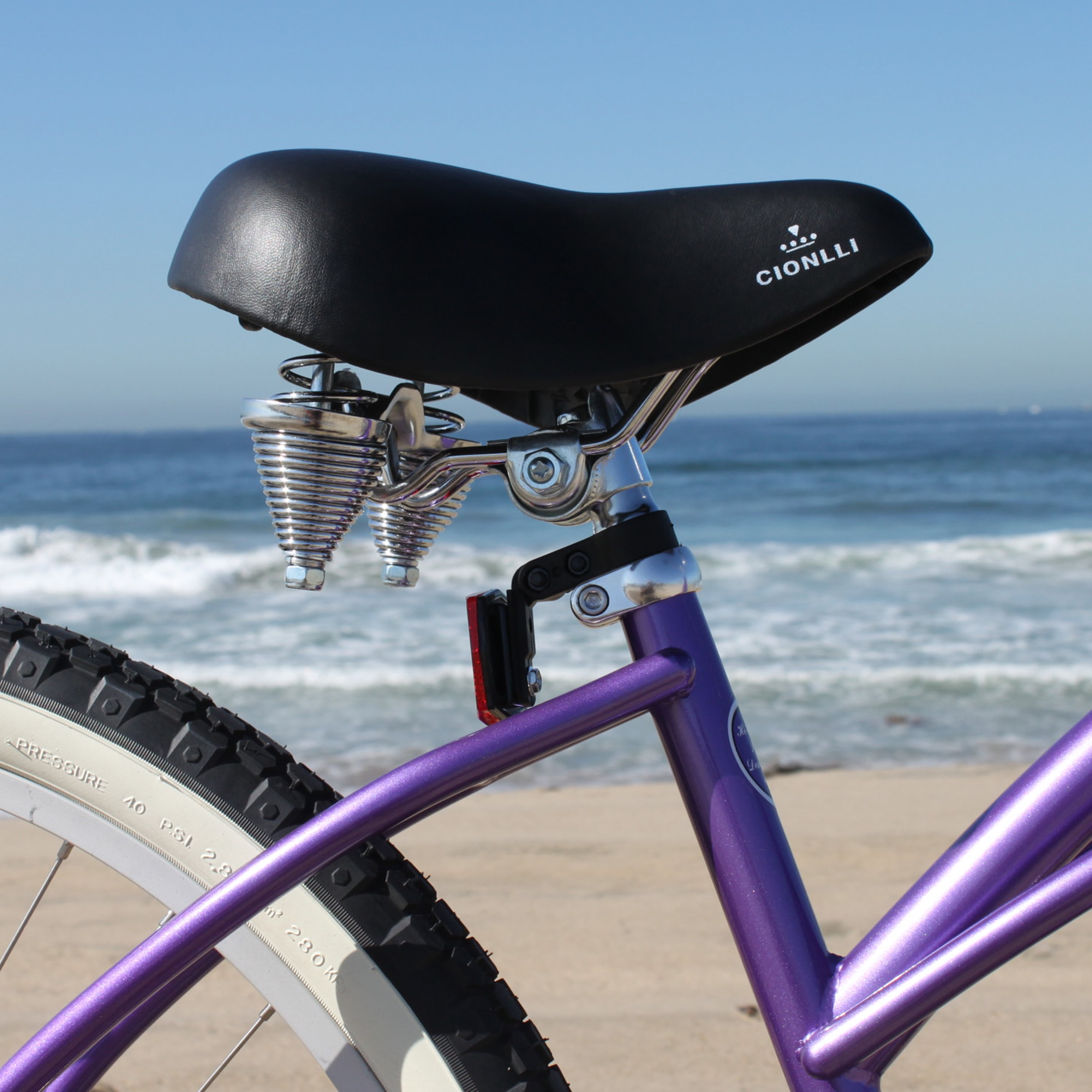 Cionlli Saddle - Brown with white flowers, Classic Style Seat for Adult & Kid Beach Cruiser Bikes, Twin-spring suspenion. Made in Taiwan! by Cion Beach Cruiser Cionlli Bike Seat Cionlli Bike Saddle In Brown With