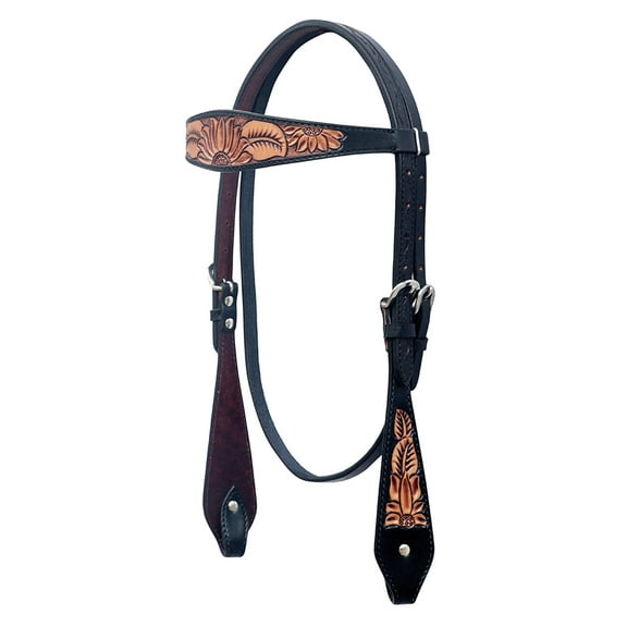 Hilason Western Horse Floral Hand Carved American Leather Headstall