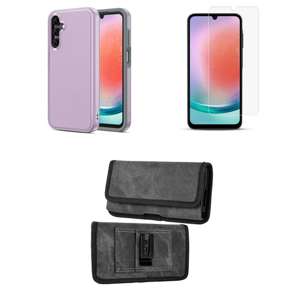 Intact Series Phone Case for Samsung Galaxy A15 5G with Dual Layer Ultra-Slim Shockproof Armor Protector Cover, Screen Protector, Horizontal Nylon Card Slots Belt Holster Clip Pouch (Lilac Purple)