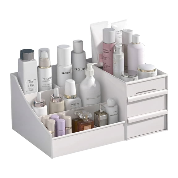 skin care organizer,Makeup Desk Organizer With Drawers,Countertop Organizer for Cosmetics,Vanity brush with Holder for Lipstick, Brushes, Eyeshadow, and Jewelry Desktop Finishing Dresser (White)