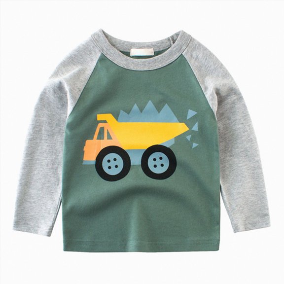 WUANDIXFA Toddler Boys Sweatshirts Long Sleeve Shirt Dinosaur Pullover Truck Top Tee Kids Graphic Tees Boy Long Sleeve Shirt,Green,4-5 Years