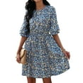 thumbnail image 1 of hirigin Women Summer Flower Print Dress, Flare Half Sleeve Round Neck Tunic Mini A-line Dress for Beach, Date, 1 of 9