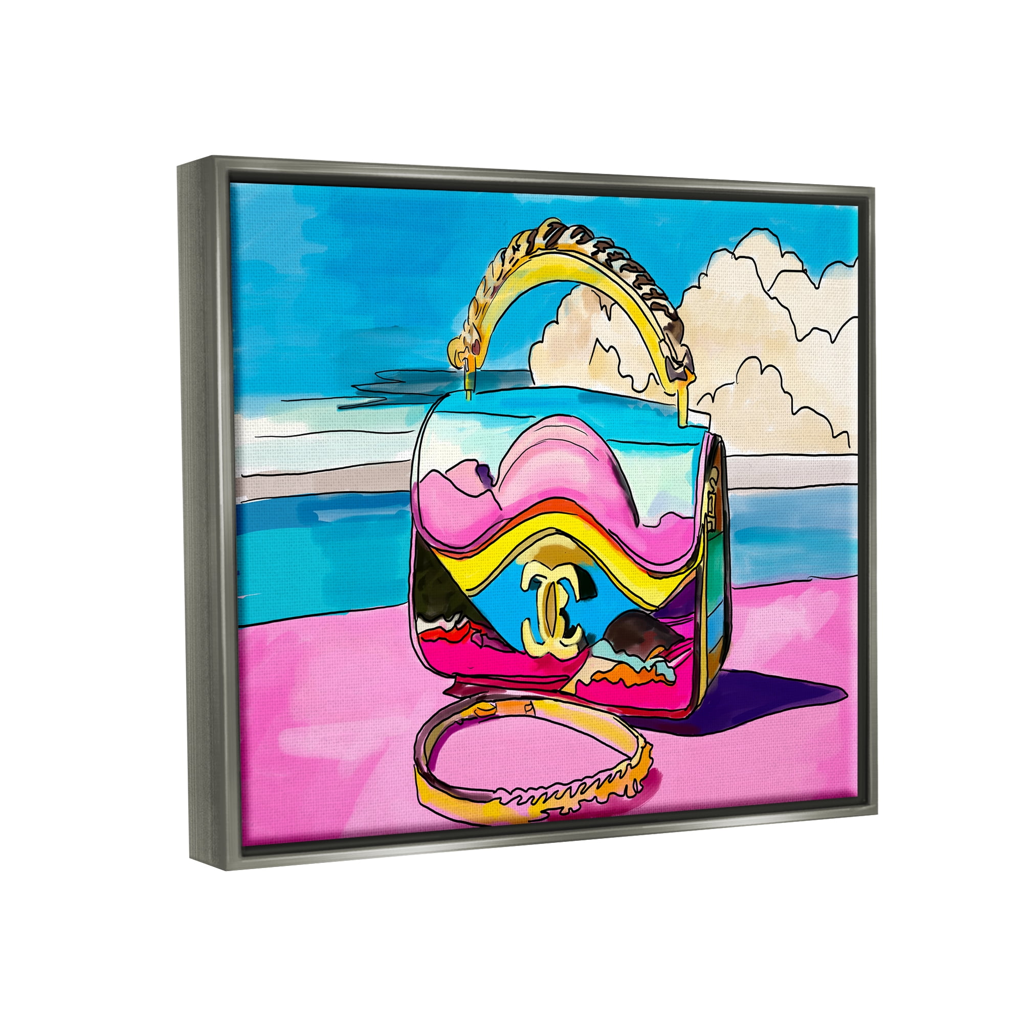 Stupell Industries Vivid Fashionable Purse Beauty & Fashion Painting Gray Floater Framed Art Print Wall Art, 31 x 25