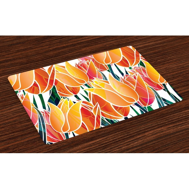 Tulip Placemats Set of 4 Exquisite Flourishing Tulip Garden with Vivid
