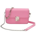 thumbnail image 1 of Bolso de mano para mujer, de piel sintética, tipo bandolera, tipo sobre, para cena, acolchado, con cinturón de cadena, color rosa, 1 of 5