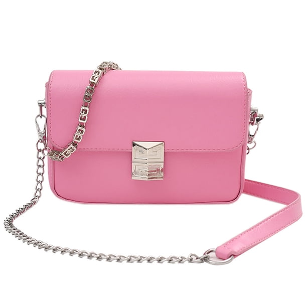 Bolso de mano para mujer, de piel sintética, tipo bandolera, tipo sobre, para cena, acolchado, con cinturón de cadena, color rosa