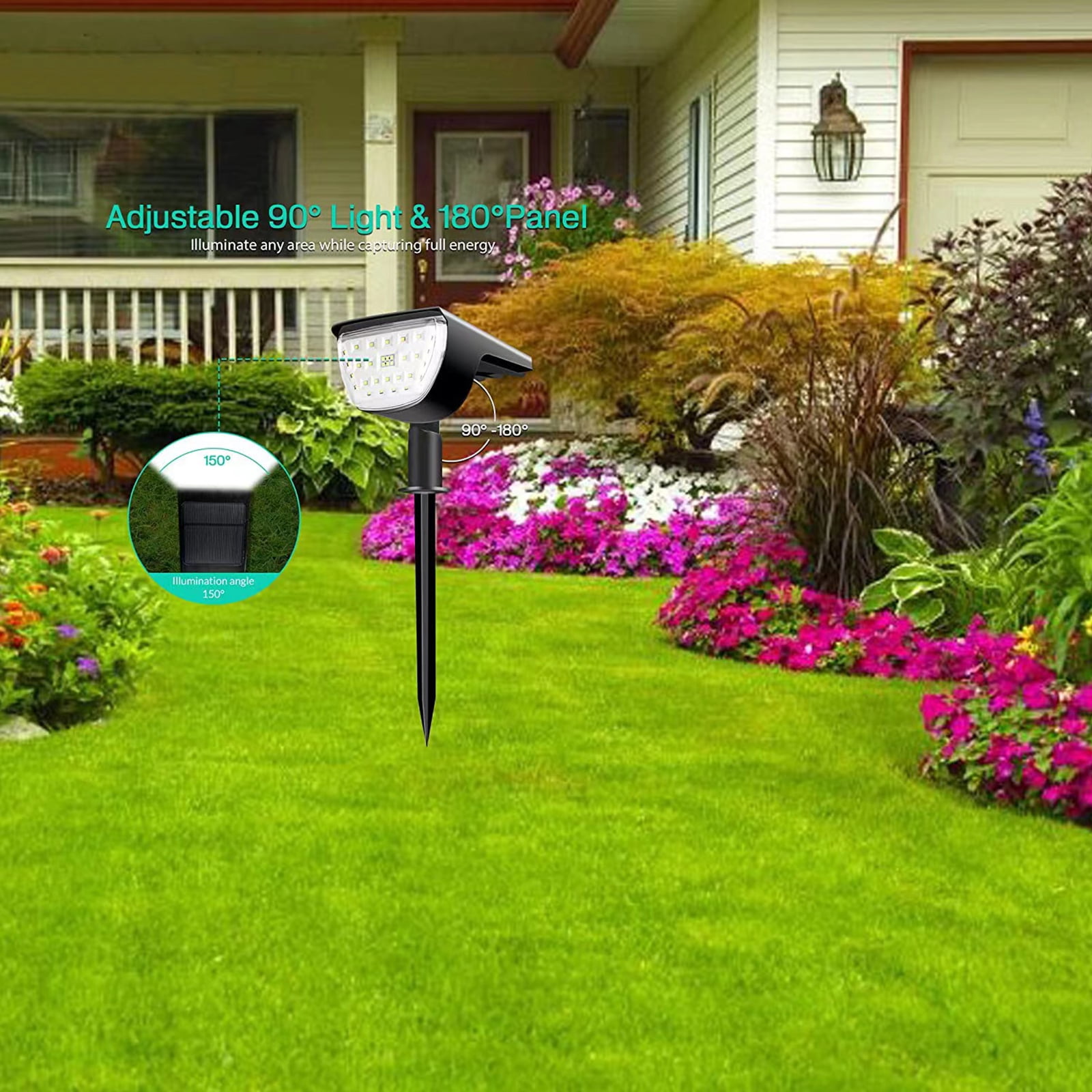 2 Pcs Solar Spot Lights Outdoor IP67 Waterproof, 3 Lighting Modes 32 LED Solar Powered Landscape Lights Wall Lights in One, Solar Garden Pathway Lights- White