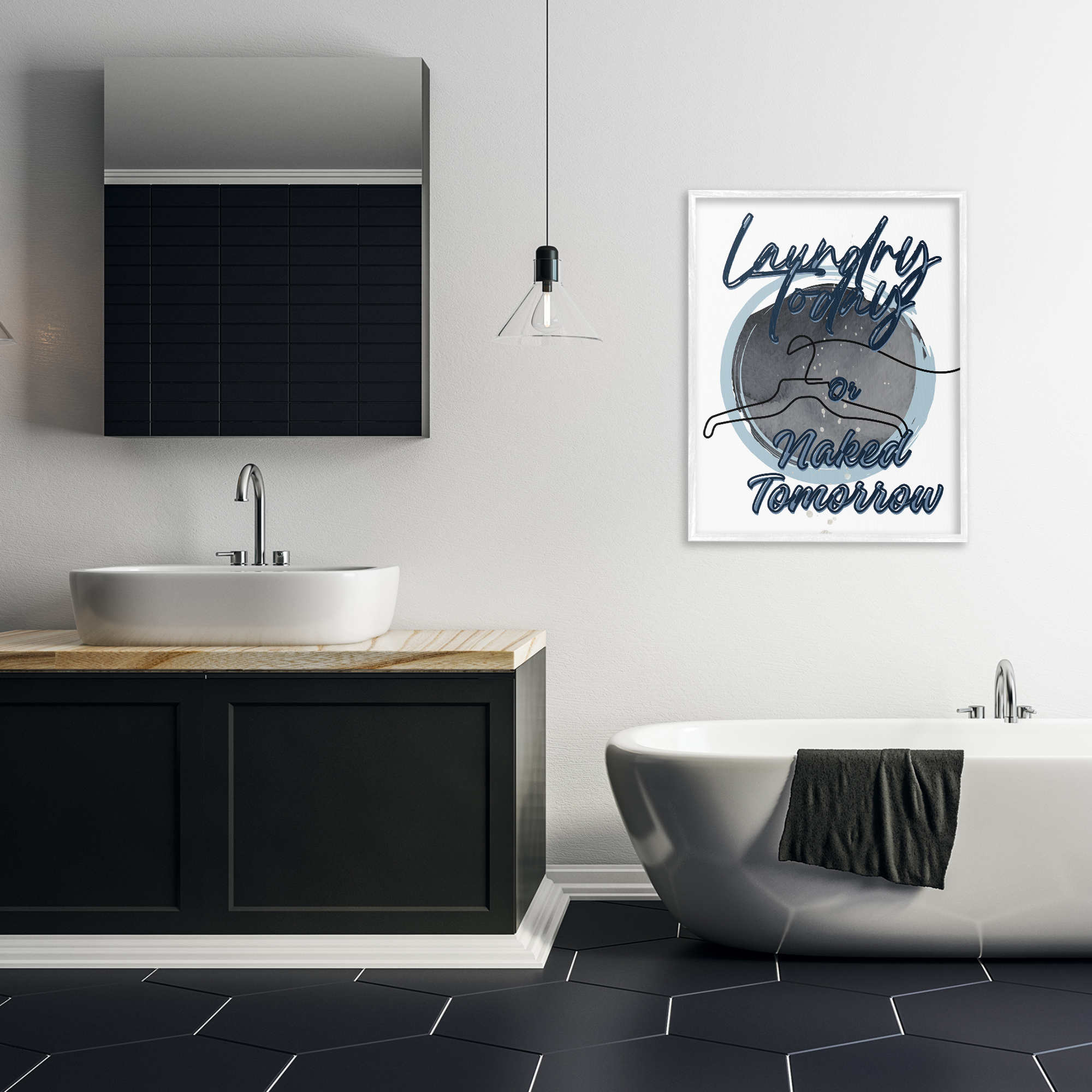 Laundry Phrase with Hanger Contour White Framed Giclee Art, design by Jesse Keith