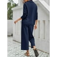 thumbnail image 2 of Women Long Sleeved 2 Piece Outfits Sweatsuit V-neck Casual Knit Tops & Pants, 2 of 6