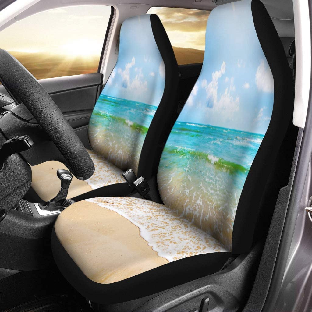 KXMDXA Set of 2 Car Seat Covers Blue Tropical Beach and Stormy Sea