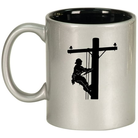 

Lineman Electric Pole Climber Ceramic Coffee Mug Tea Cup Gift (11oz Silver)