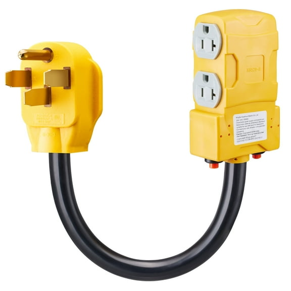 50 Amp to  110 RV Adapter, NEMA 14-50P to 4 X 5-20R/15R RV 4-Prong to Mutiple Household Outlet w/ 20amp Circuit Breaker, ETL Listed RV Generator Distribution Cord