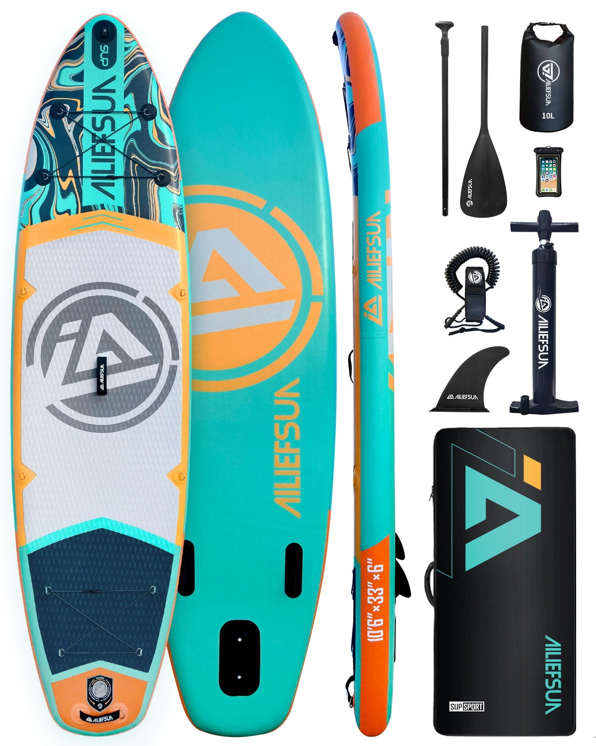 AILIEFSUN Emerald Wave 10'6”*33”*6“Ailiefsun Stand Up Paddle Board Inflatable Stable Sup Board with Fishing Paddleboards Accessories for Adults Youth Wide Non-Slip Deck Surfboard