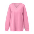thumbnail image 4 of Women's Oversized V-Neck Fleece Pullover Sweatshirt, Long Sleeve Soft Comfortable No Hood Casual Top with Relaxed Fit for 2025 Fall Season, Daily Wear and Layering Outfits Pink XL, 4 of 9