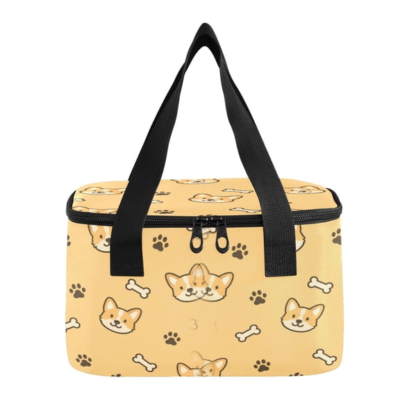 6L Insulated Lunch Bag Square Handheld Cooler Tote Cute Bone Paw Print Pattern Reusable Thermal Bag with Polyester & Aluminum Lining for Work Picnic Travel