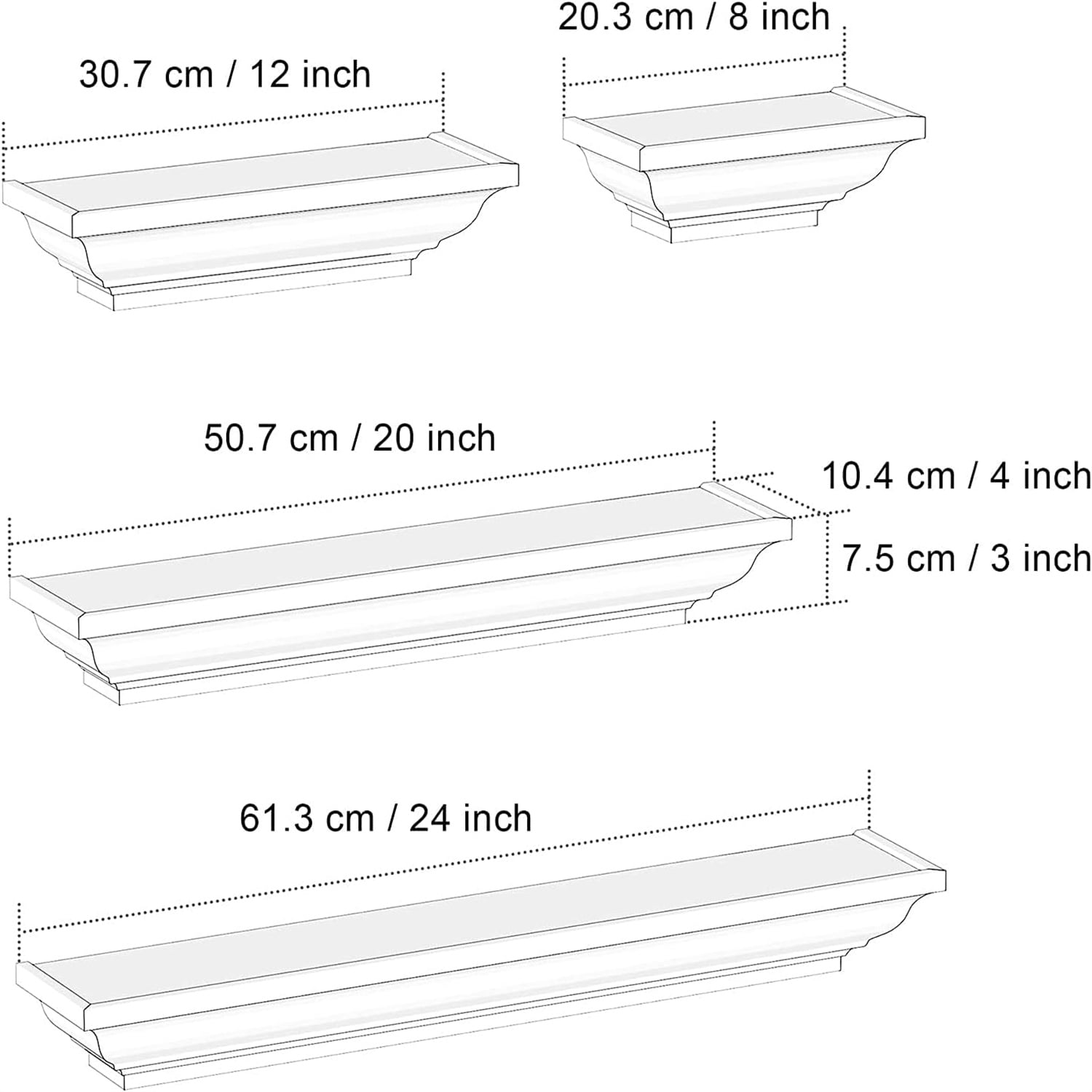 Black Floating Shelves, Solid Wood Storage Wall Shelves Set of 4 Display Ledge Shelves Decor for Bedroom, Living Room, Bathroom, Kitchen - Black