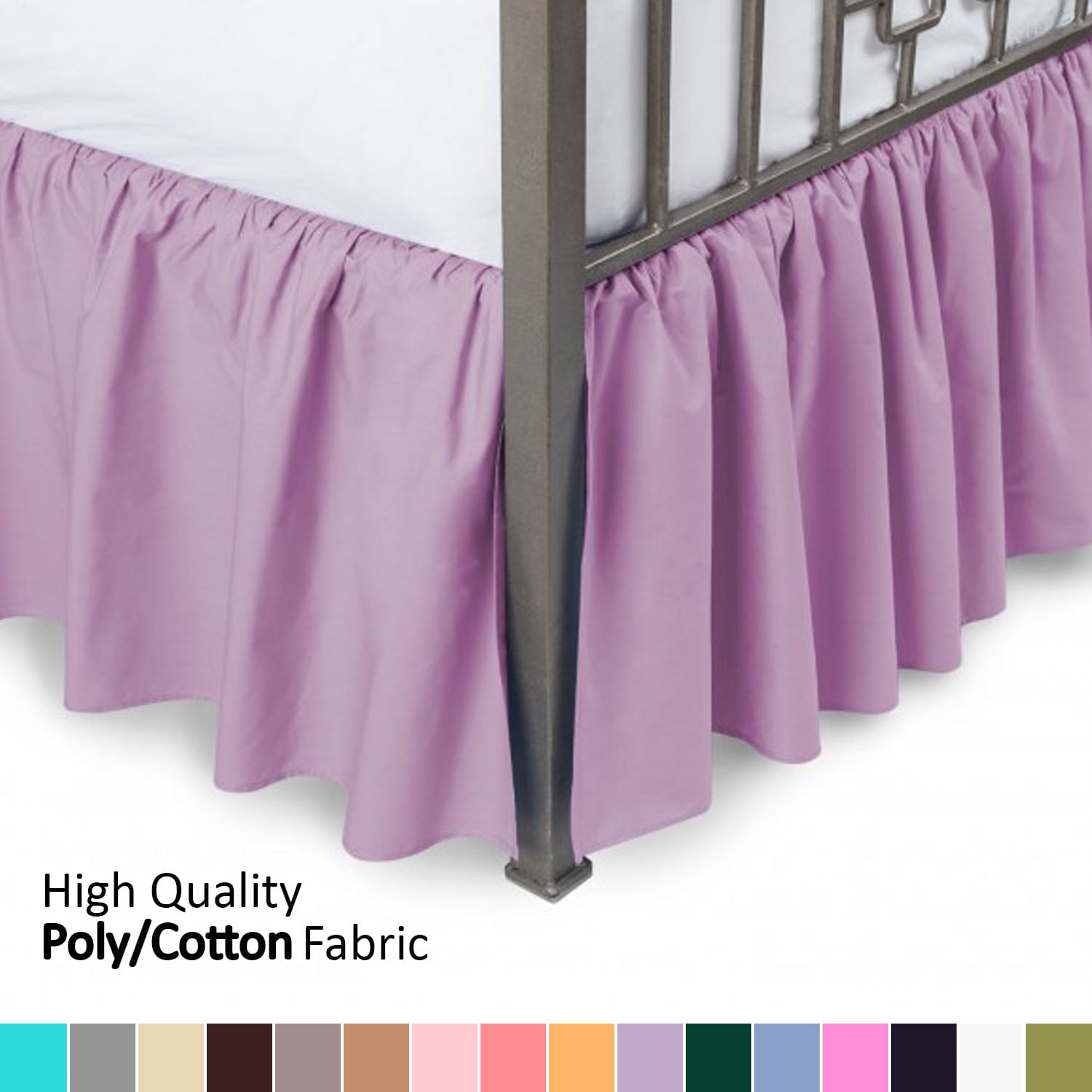 Ruffled Bed Skirt with Split Corners Queen, Lavender, 18" Drop