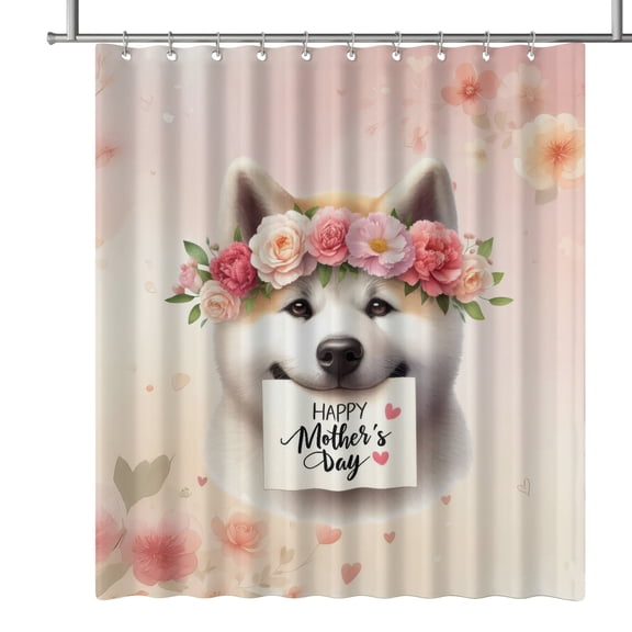 Happy Mother's Day Akita with Flower Crown and Greeting Card Shower Curtain Inu Dog Lover Waterproof Bathroom Bathtub Curtain - 13004